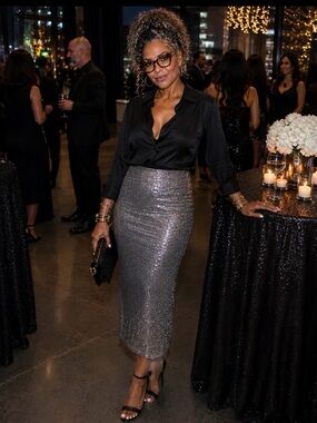 Express Silver Sequin High-Low Skirt (only)